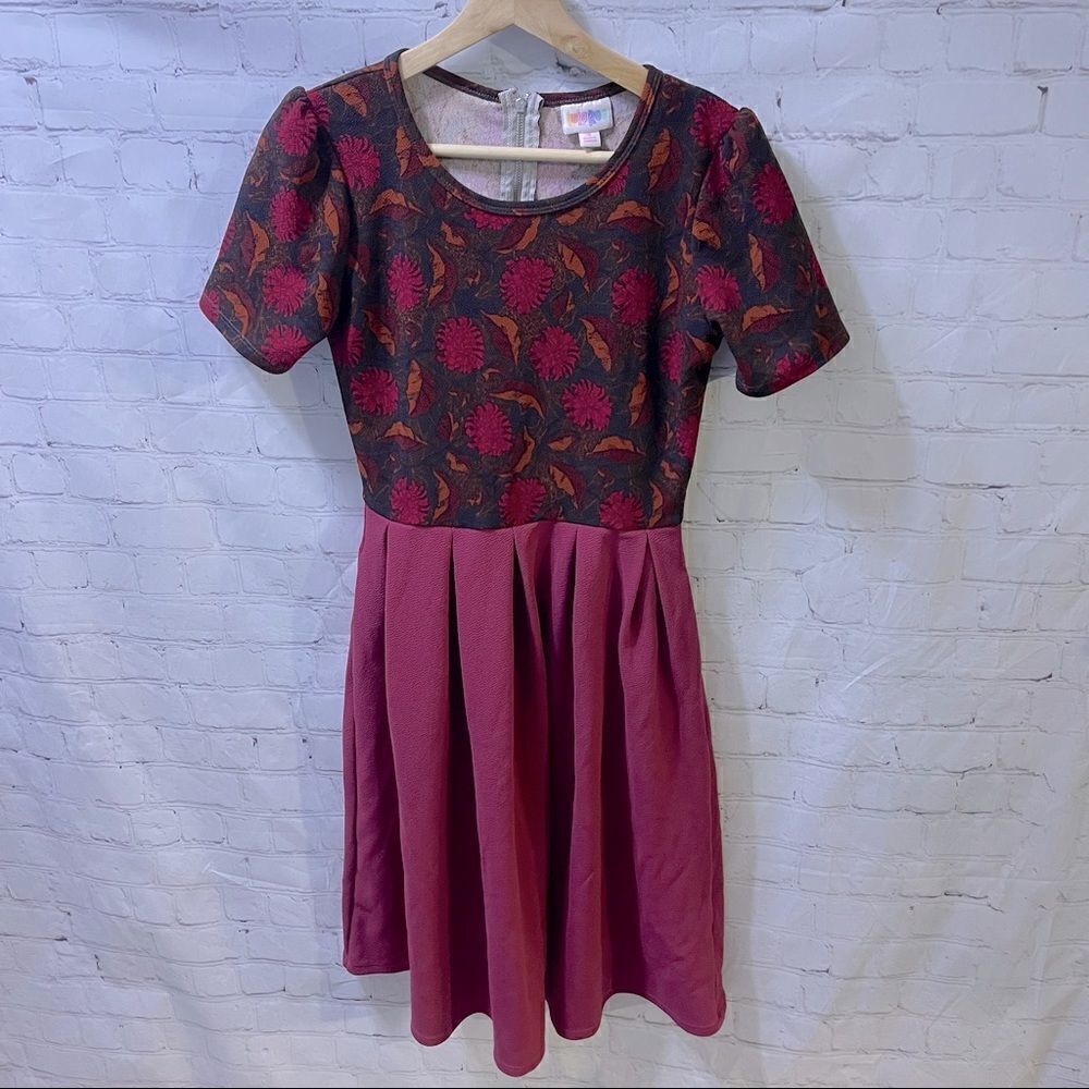 Lularoe Fall Burgundy Floral Amelia Dress S